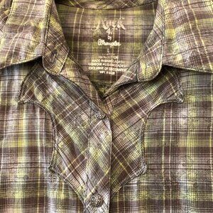 Rock 47 Western Blouse – Green Design with Yokes – Large